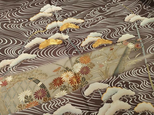 平和屋着物●訪問着　駒刺繍　流水花文　暈し染め　金彩　ますいわ屋扱い　正絹　逸品　AABL3615ck