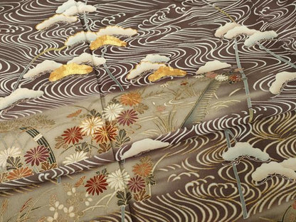平和屋着物●訪問着　駒刺繍　流水花文　暈し染め　金彩　ますいわ屋扱い　正絹　逸品　AABL3615ck