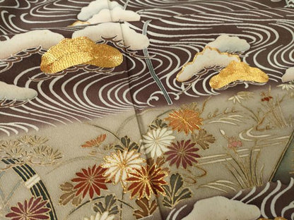 平和屋着物●訪問着　駒刺繍　流水花文　暈し染め　金彩　ますいわ屋扱い　正絹　逸品　AABL3615ck