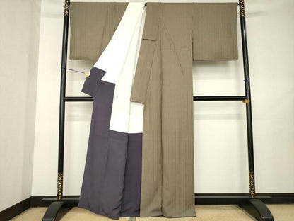 平和屋着物●上質な小紋　縞　正絹　逸品　AABL3617ck