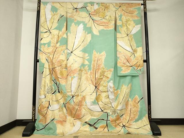 平和屋着物●豪華振袖　駒刺繍　松　金銀彩　金糸　ロング丈　正絹　逸品　AABL3619ck