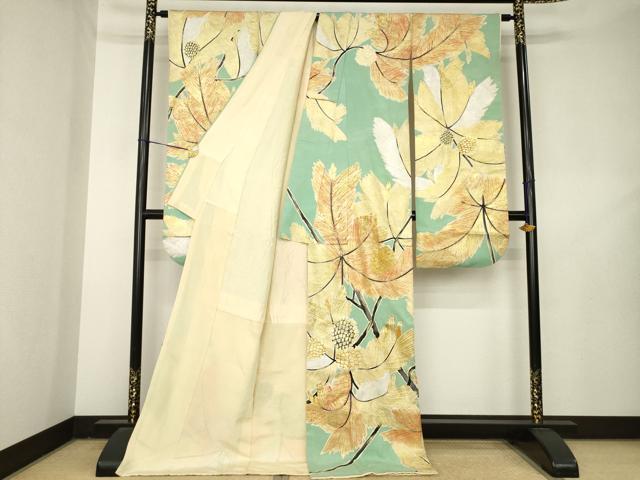平和屋着物●豪華振袖　駒刺繍　松　金銀彩　金糸　ロング丈　正絹　逸品　AABL3619ck
