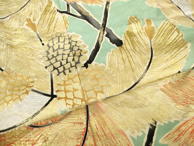 平和屋着物●豪華振袖　駒刺繍　松　金銀彩　金糸　ロング丈　正絹　逸品　AABL3619ck