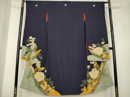 平和屋本店●アンティーク　大正ロマン　振袖　中国三大刺繍　相良刺繍　花船　正絹　逸品　AABL3621ck