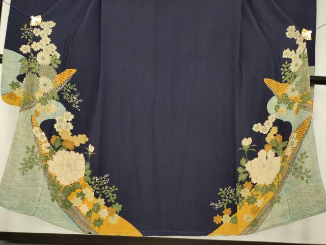平和屋本店●アンティーク　大正ロマン　振袖　中国三大刺繍　相良刺繍　花船　正絹　逸品　AABL3621ck