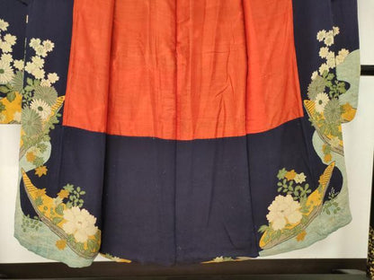 平和屋本店●アンティーク　大正ロマン　振袖　中国三大刺繍　相良刺繍　花船　正絹　逸品　AABL3621ck