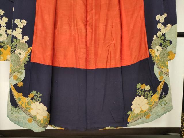 平和屋本店●アンティーク　大正ロマン　振袖　中国三大刺繍　相良刺繍　花船　正絹　逸品　AABL3621ck