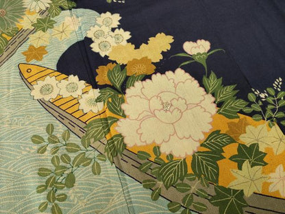 平和屋本店●アンティーク　大正ロマン　振袖　中国三大刺繍　相良刺繍　花船　正絹　逸品　AABL3621ck