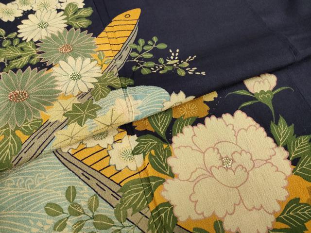 平和屋本店●アンティーク　大正ロマン　振袖　中国三大刺繍　相良刺繍　花船　正絹　逸品　AABL3621ck