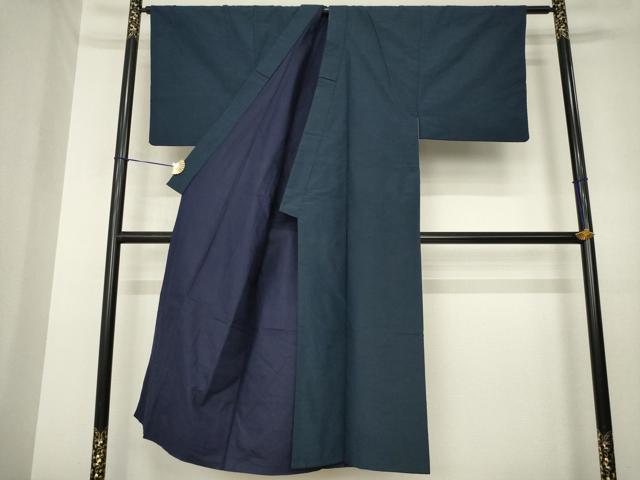 平和屋着物●男性　紬　アンサンブル　藍鉄色　正絹　逸品　AABL3623ck