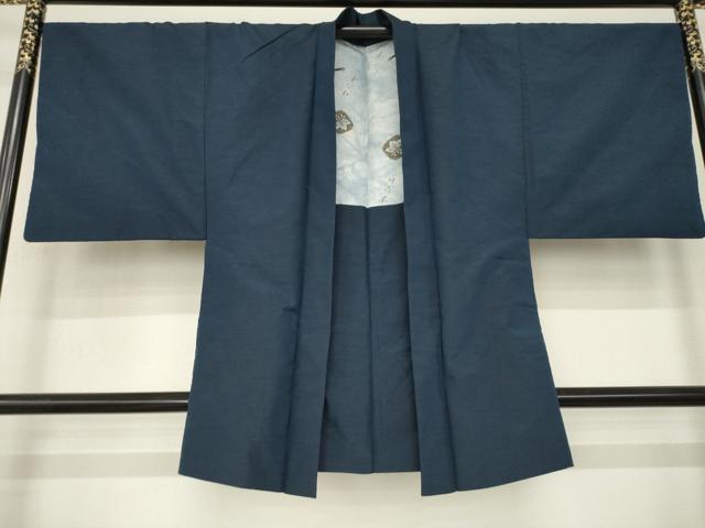 平和屋着物●男性　紬　アンサンブル　藍鉄色　正絹　逸品　AABL3623ck
