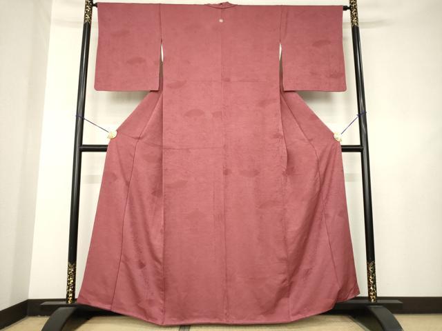 平和屋着物●上質な色無地　扇面地紋　蘇芳香色　正絹　逸品　AABL3624ck