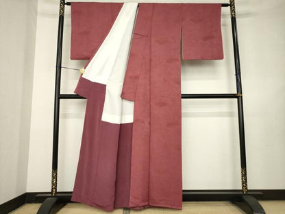 平和屋着物●上質な色無地　扇面地紋　蘇芳香色　正絹　逸品　AABL3624ck