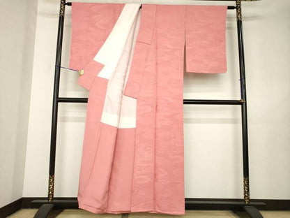 平和屋着物●上質な色無地　風景地紋　甚三紅色　正絹　逸品　AABL3626ck