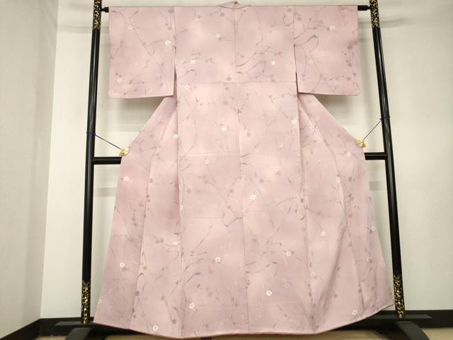 平和屋着物●上質な小紋　枝花文　地紋起こし　正絹　逸品　AABL3630ck