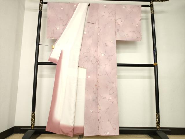 平和屋着物●上質な小紋　枝花文　地紋起こし　正絹　逸品　AABL3630ck