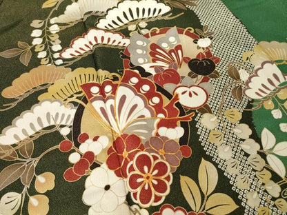 平和屋着物●豪華振袖　駒刺繍　花蝶丸文　金通し地　正絹　逸品　AABL3631ck