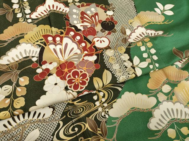 平和屋着物●豪華振袖　駒刺繍　花蝶丸文　金通し地　正絹　逸品　AABL3631ck