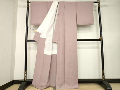 平和屋着物●上質な色無地　紋意匠　薄柿色　正絹　逸品　AABL3632ck