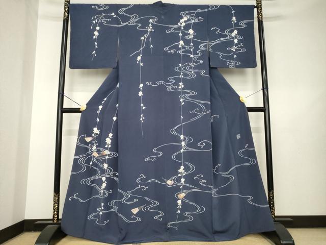 平和屋着物●創業460年・千總　訪問着　流水扇面花文　金彩　正絹　逸品　AABL3633ck