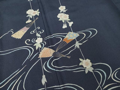 平和屋着物●創業460年・千總　訪問着　流水扇面花文　金彩　正絹　逸品　AABL3633ck