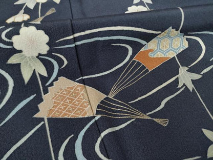 平和屋着物●創業460年・千總　訪問着　流水扇面花文　金彩　正絹　逸品　AABL3633ck