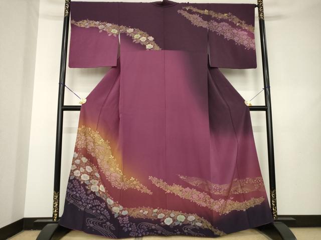 平和屋着物●訪問着　辻が花　絞り　流水花文　暈し染め　金彩　正絹　逸品　AABL3634ck