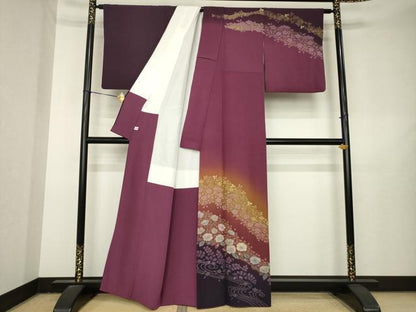 平和屋着物●訪問着　辻が花　絞り　流水花文　暈し染め　金彩　正絹　逸品　AABL3634ck