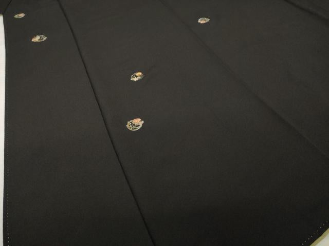 平和屋着物●上質な小紋　総刺繍　花丸文　黒地　金糸　正絹　逸品　AABL3636ck