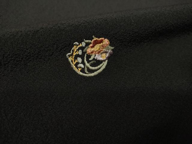 平和屋着物●上質な小紋　総刺繍　花丸文　黒地　金糸　正絹　逸品　AABL3636ck