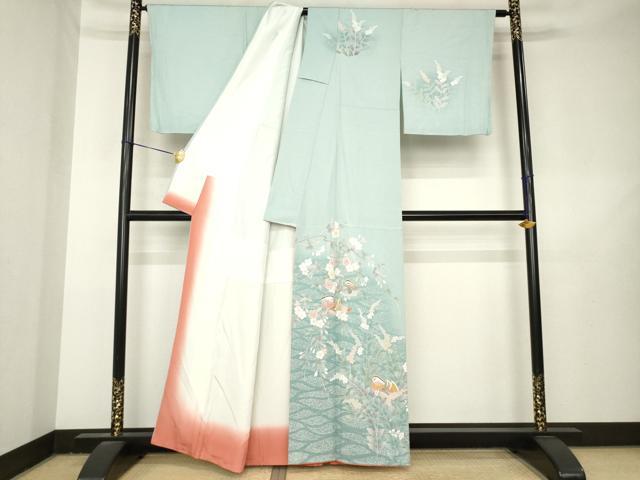 平和屋着物●訪問着　友禅　鴛鴦花文　正絹　逸品　AABL3638ck