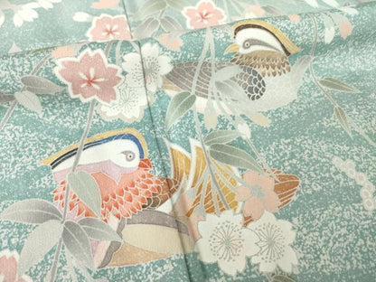 平和屋着物●訪問着　友禅　鴛鴦花文　正絹　逸品　AABL3638ck