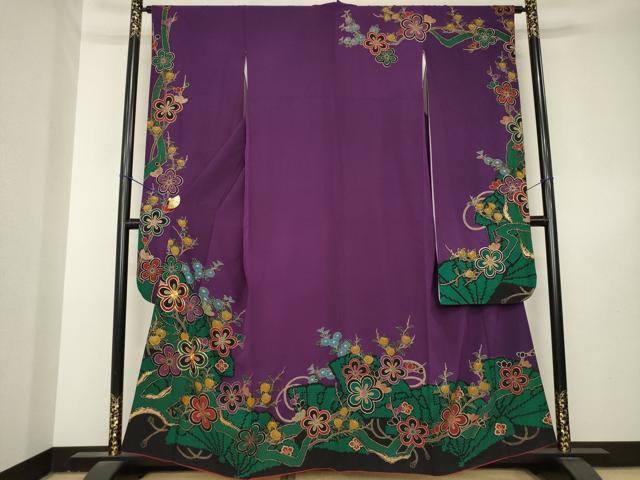 平和屋着物●豪華振袖　駒刺繍　扇面花文　正絹　逸品　AABL3640ck