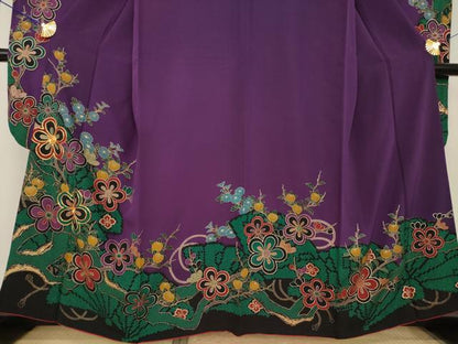 平和屋着物●豪華振袖　駒刺繍　扇面花文　正絹　逸品　AABL3640ck