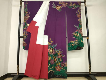 平和屋着物●豪華振袖　駒刺繍　扇面花文　正絹　逸品　AABL3640ck