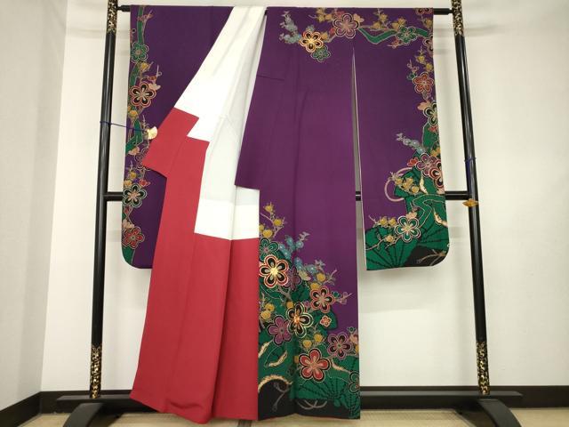 平和屋着物●豪華振袖　駒刺繍　扇面花文　正絹　逸品　AABL3640ck