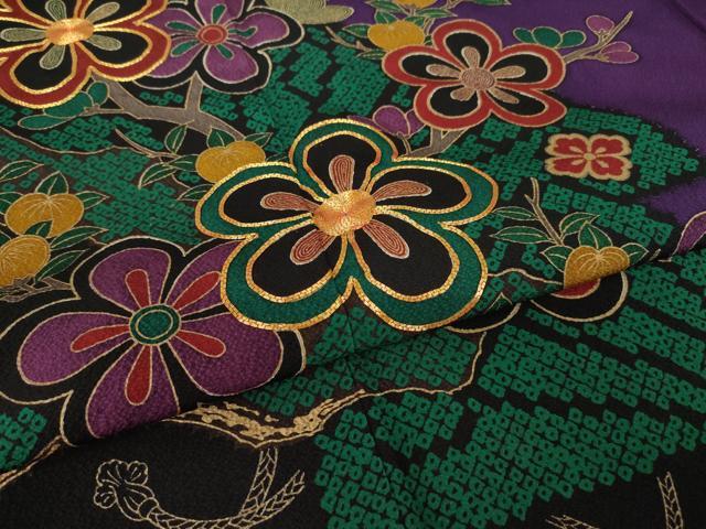 平和屋着物●豪華振袖　駒刺繍　扇面花文　正絹　逸品　AABL3640ck