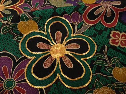 平和屋着物●豪華振袖　駒刺繍　扇面花文　正絹　逸品　AABL3640ck