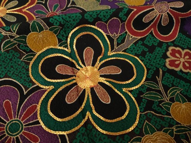 平和屋着物●豪華振袖　駒刺繍　扇面花文　正絹　逸品　AABL3640ck