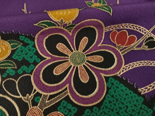 平和屋着物●豪華振袖　駒刺繍　扇面花文　正絹　逸品　AABL3640ck