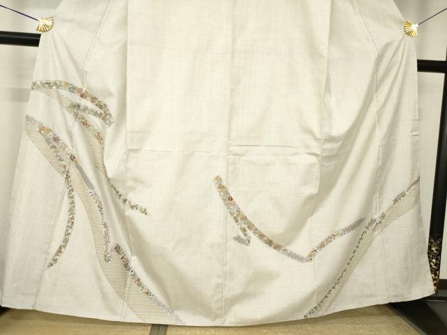 平和屋着物●本場大島紬 訪問着 中国三大刺繍 汕頭刺繍 スワトウ刺繍 総刺繍 白大島 100亀甲 蔓帯花文 金糸 正絹 逸品 AABL3644ck