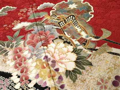 平和屋着物●豪華振袖　絞り　駒刺繍　流水御所車花文　金銀彩　正絹　逸品　AABL3648ck