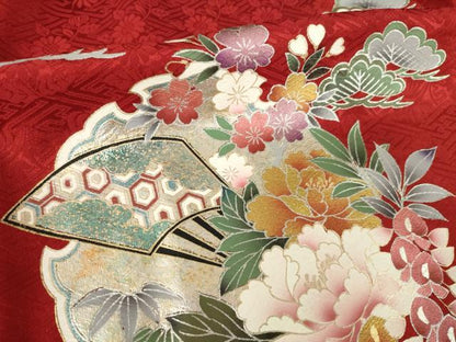 平和屋着物●豪華振袖　絞り　駒刺繍　流水御所車花文　金銀彩　正絹　逸品　AABL3648ck