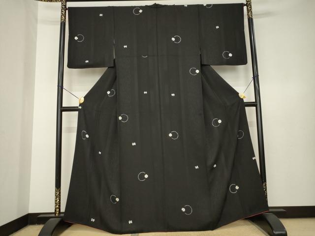 平和屋着物●上質な小紋　総絞り　花丸文　黒地　正絹　逸品　AABL3649ck