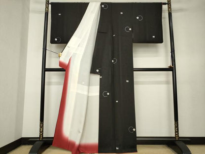 平和屋着物●上質な小紋　総絞り　花丸文　黒地　正絹　逸品　AABL3649ck