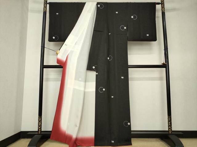 平和屋着物●上質な小紋　総絞り　花丸文　黒地　正絹　逸品　AABL3649ck