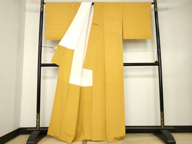 平和屋着物●上質な色無地　黄朽葉色　正絹　逸品　AABL3650ck