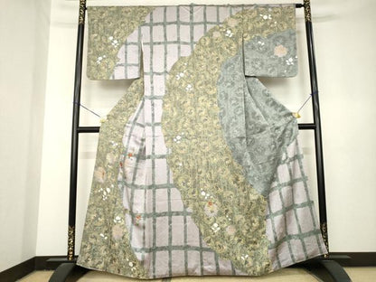 平和屋着物●訪問着　刺繍　花丸文　正絹　逸品　AABL3651ck
