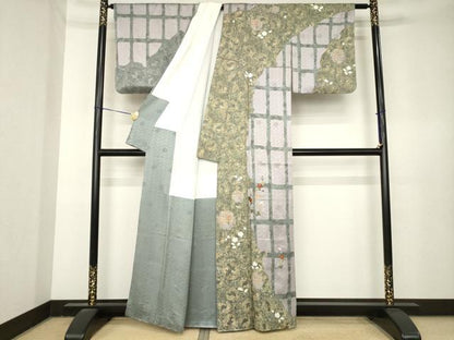 平和屋着物●訪問着　刺繍　花丸文　正絹　逸品　AABL3651ck