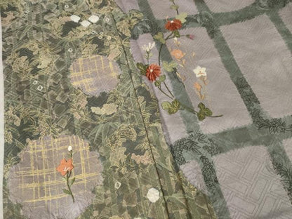 平和屋着物●訪問着　刺繍　花丸文　正絹　逸品　AABL3651ck